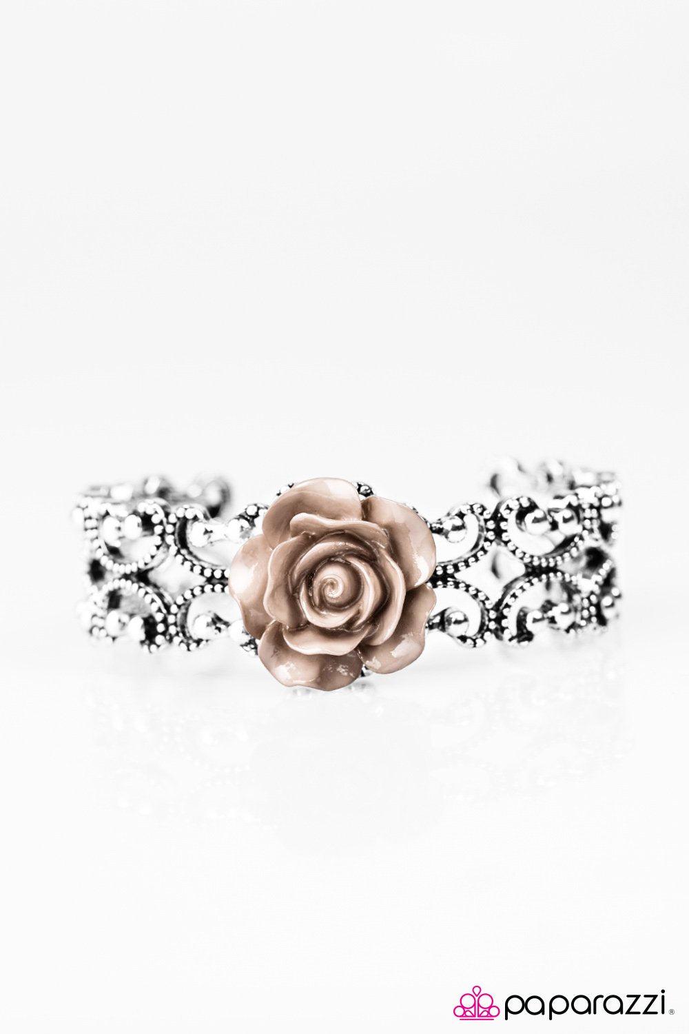 Botanical Bliss Brown Rose and Silver Cuff Bracelet - Paparazzi Accessories- lightbox - CarasShop.com - Paparazzi Jewelry by Cara Jewels