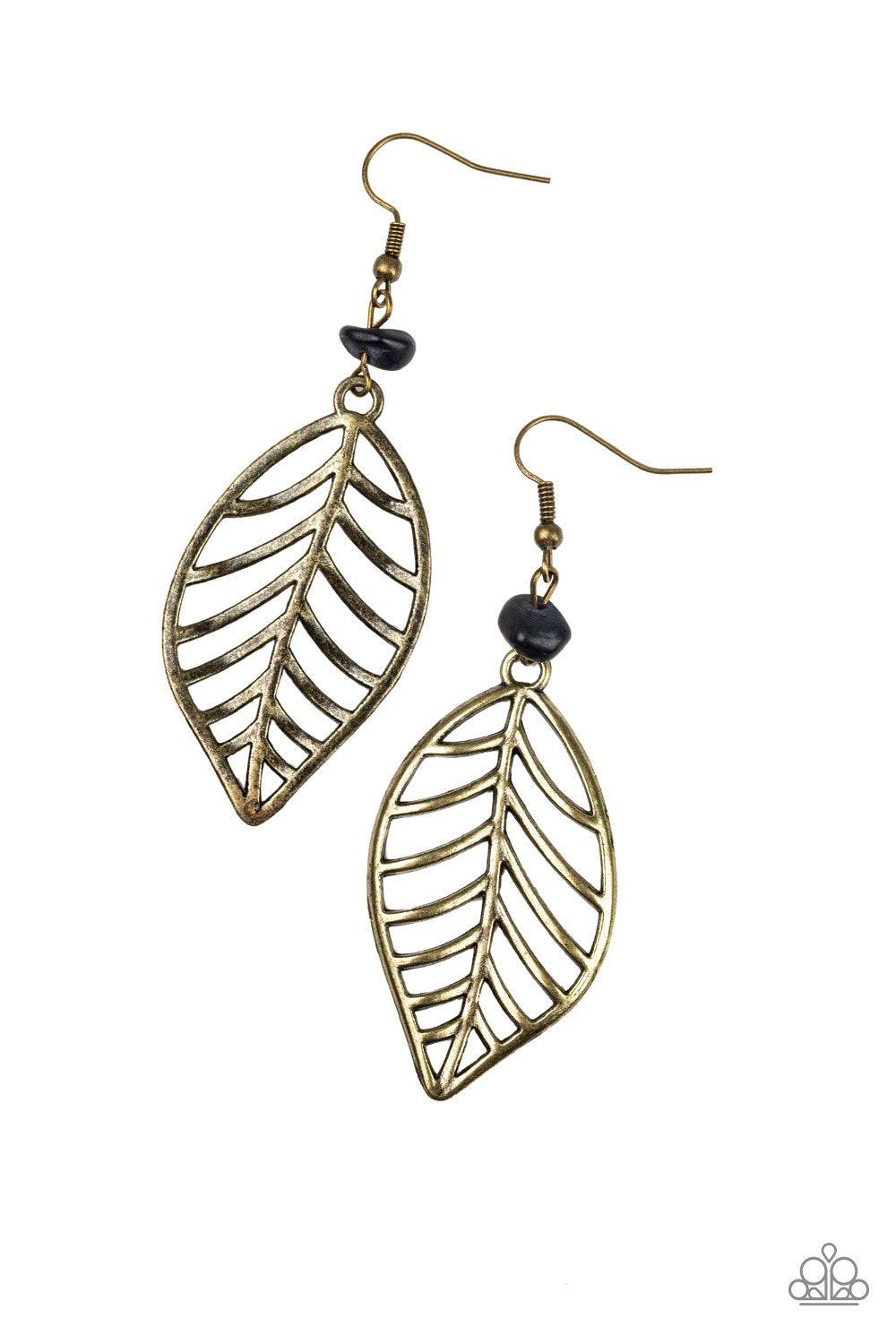 BOUGH Out Brass Leaf Earrings - Paparazzi Accessories- lightbox - CarasShop.com - Paparazzi Jewelry by Cara Jewels