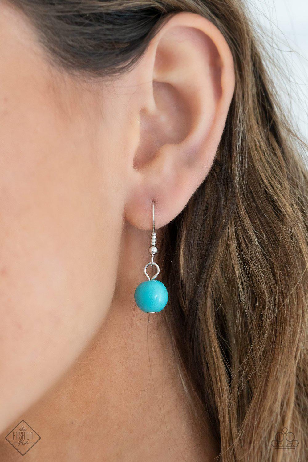 Bountiful Badlands Turquoise Blue Stone and Silver Flower Necklace - Paparazzi Accessories - free matching earrings -CarasShop.com - Paparazzi Jewelry by Cara Jewels