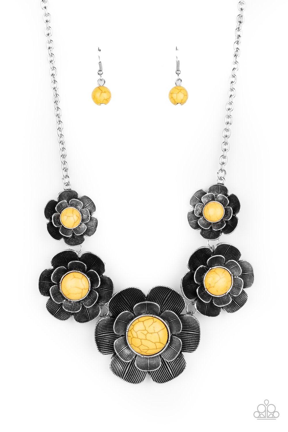 Bountiful Badlands Yellow Stone and Silver Flower Necklace - Paparazzi Accessories- lightbox - CarasShop.com - Paparazzi Jewelry by Cara Jewels