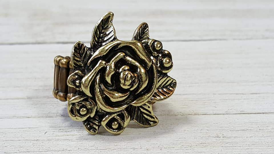 Bouquet Bonanza Brass Flower Ring - Paparazzi Accessories- lightbox - CarasShop.com - Paparazzi Jewelry by Cara Jewels