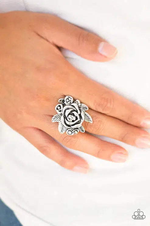 Bouquet Bonanza Silver Ring - Paparazzi Accessories- on model - CarasShop.com - Paparazzi Jewelry by Cara Jewels