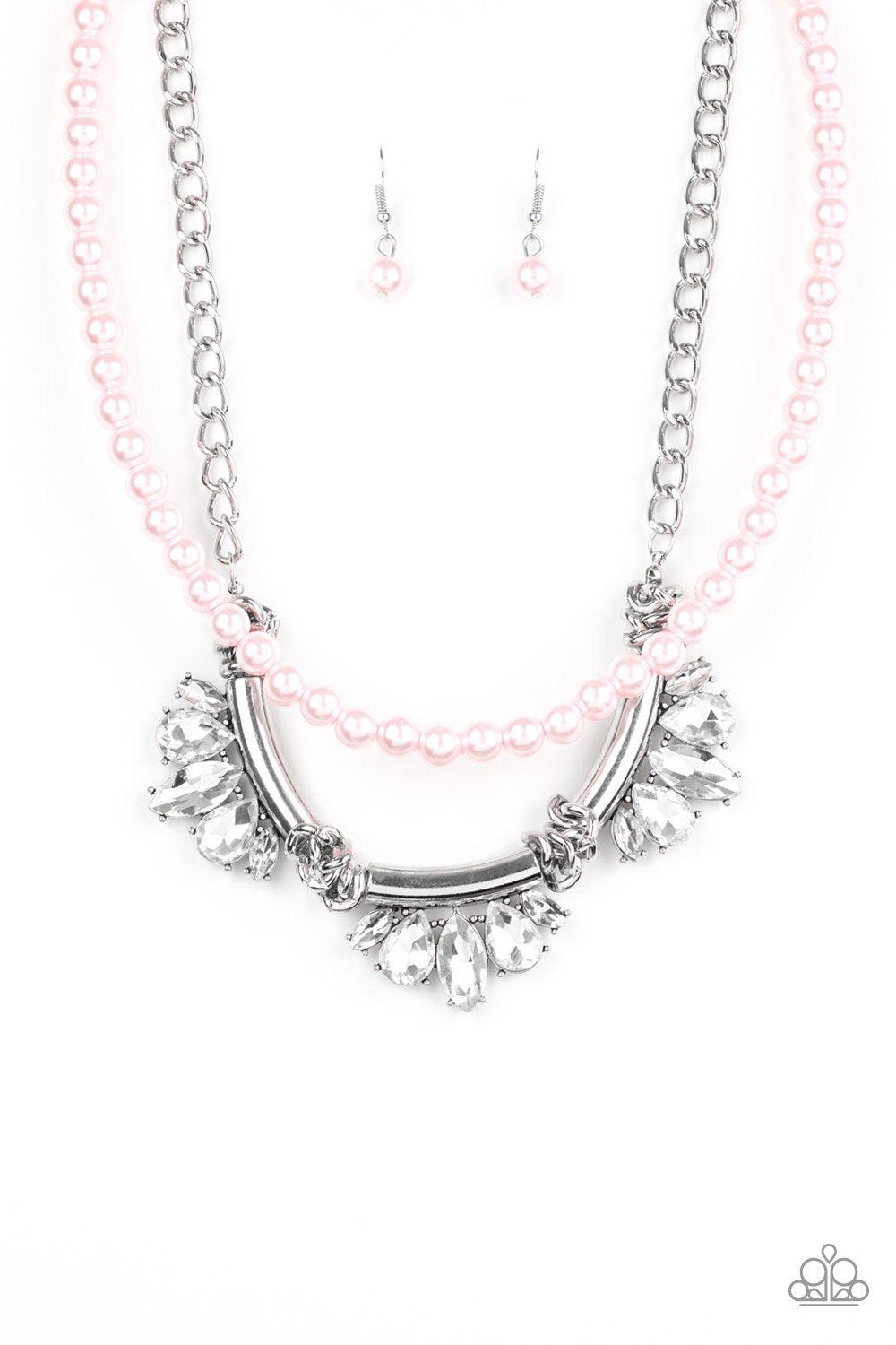 Bow Before the Queen Pink Pearl Necklace - Paparazzi Accessories- lightbox - CarasShop.com - Paparazzi Jewelry by Cara Jewels