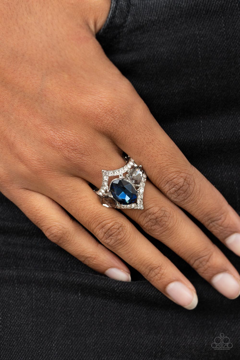 Bow Down to Dazzle Blue Rhinestone Ring - Paparazzi Accessories- lightbox - CarasShop.com - Paparazzi Jewelry by Cara Jewels