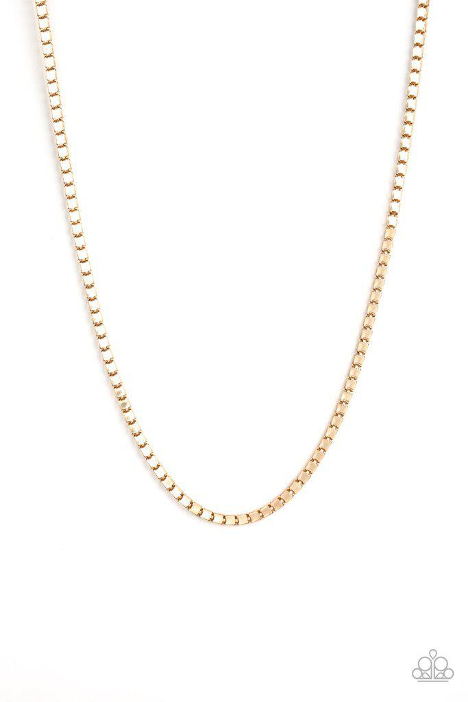Boxed In Men's Gold Box Chain Necklace - Paparazzi Accessories- lightbox - CarasShop.com - Paparazzi Jewelry by Cara Jewels