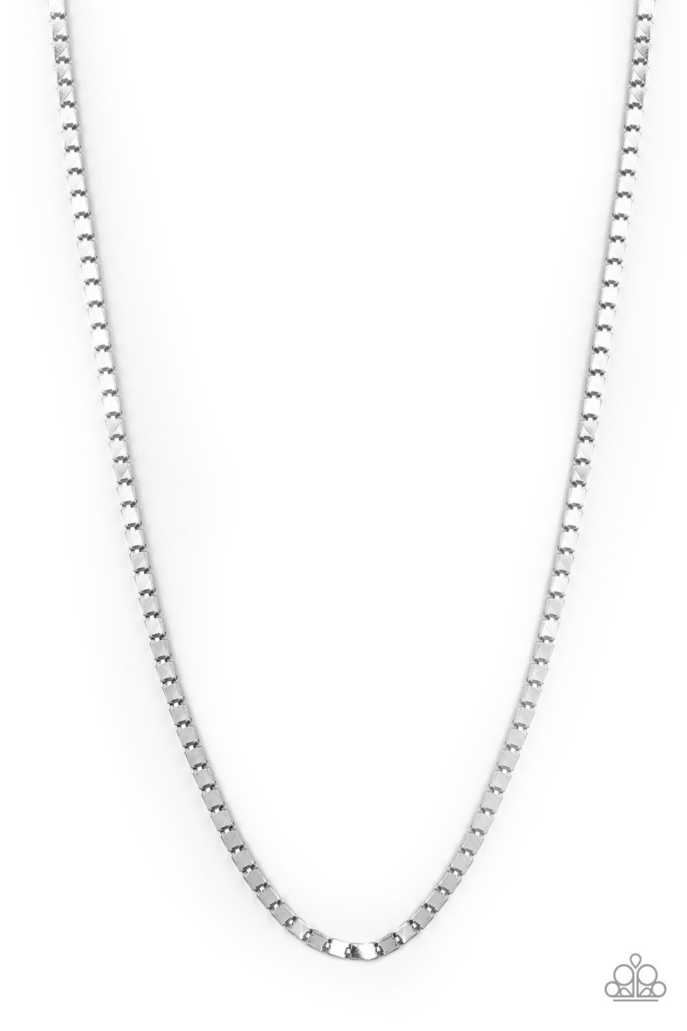 Boxed In Men's Silver Box Chain Necklace - Paparazzi Accessories- lightbox - CarasShop.com - Paparazzi Jewelry by Cara Jewels