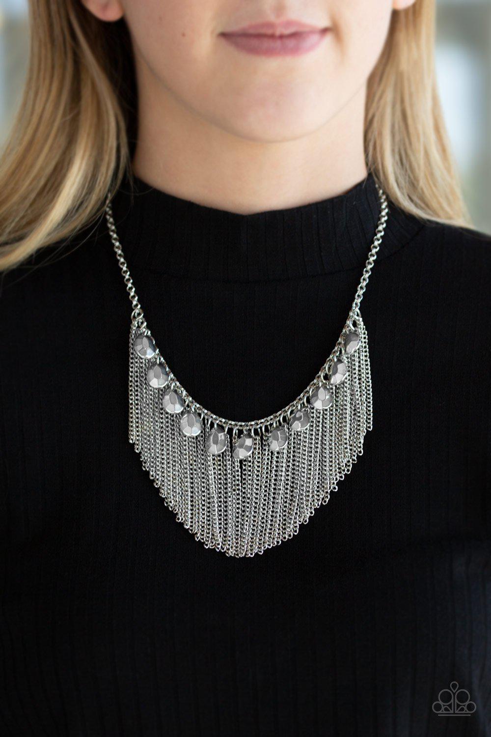 Bragging Rights Silver Fringe Necklace - Paparazzi Accessories- lightbox - CarasShop.com - Paparazzi Jewelry by Cara Jewels