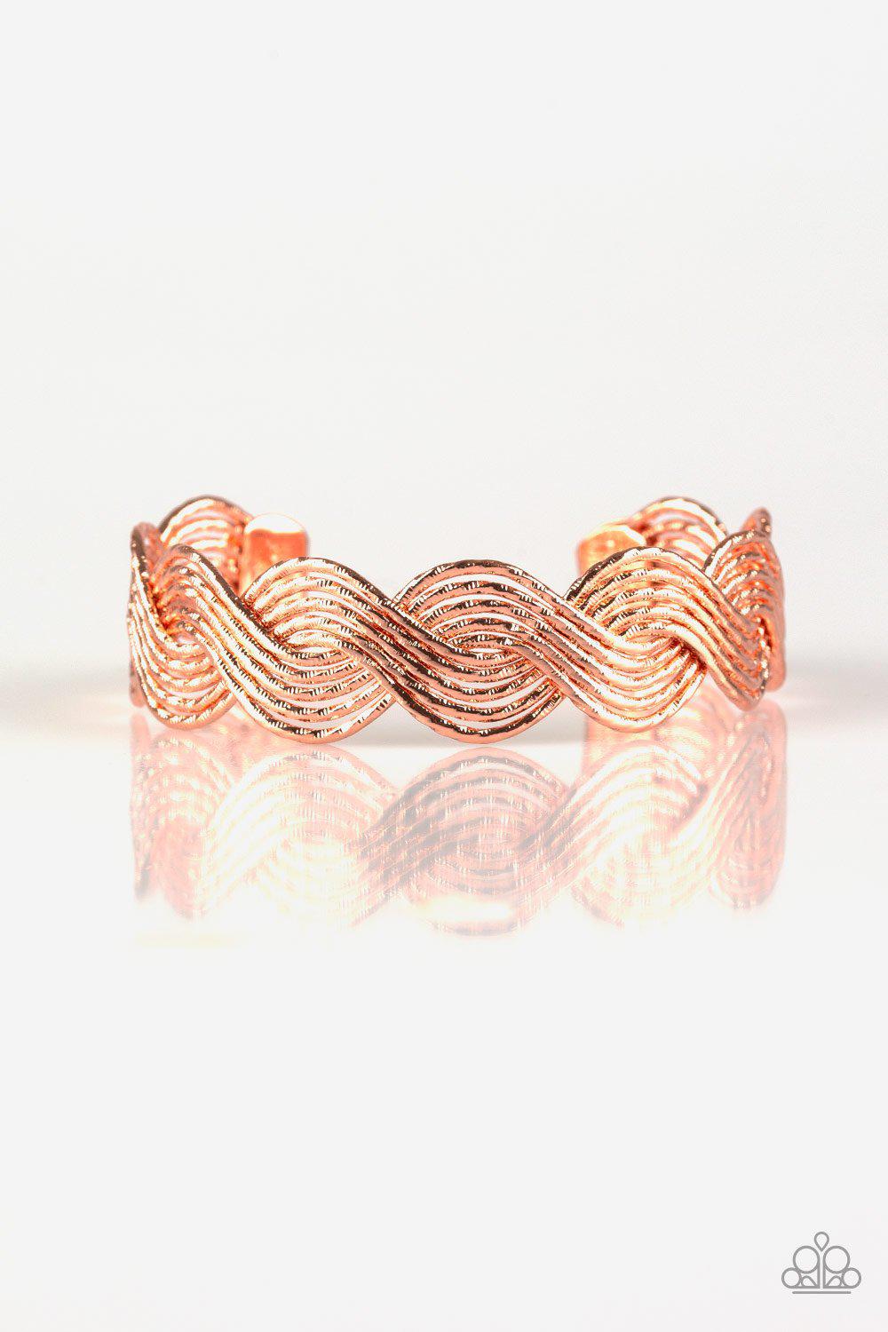 Braided Brilliance Shiny Copper Cuff Bracelet - Paparazzi Accessories- lightbox - CarasShop.com - Paparazzi Jewelry by Cara Jewels