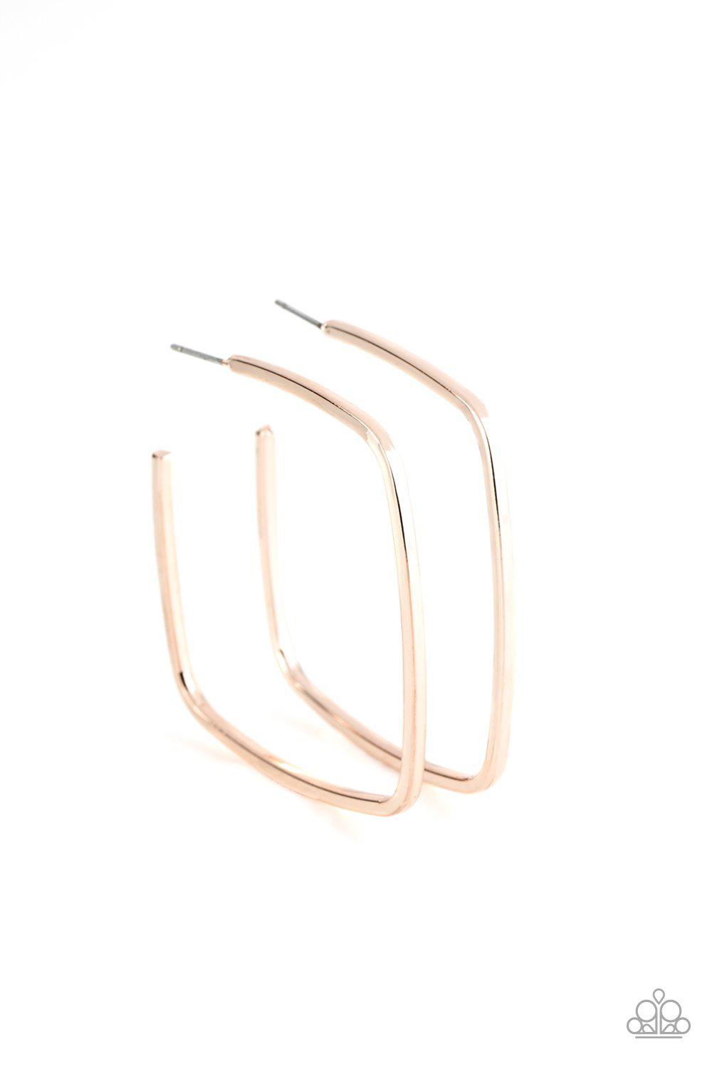 Brazen Beauty Rose Gold Hoop Earrings - Paparazzi Accessories- lightbox - CarasShop.com - Paparazzi Jewelry by Cara Jewels