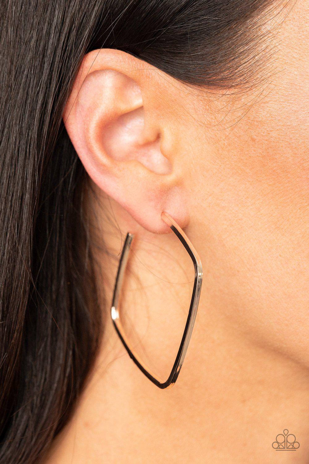 Brazen Beauty Rose Gold Hoop Earrings - Paparazzi Accessories- on model - CarasShop.com - Paparazzi Jewelry by Cara Jewels