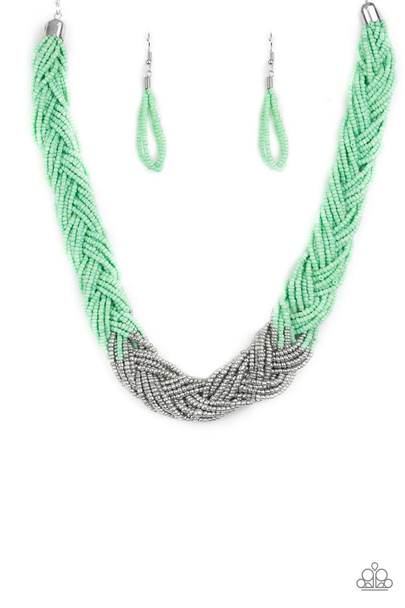 Brazilian Brilliance Green Seed Bead Necklace - Paparazzi Accessories- lightbox - CarasShop.com - Paparazzi Jewelry by Cara Jewels