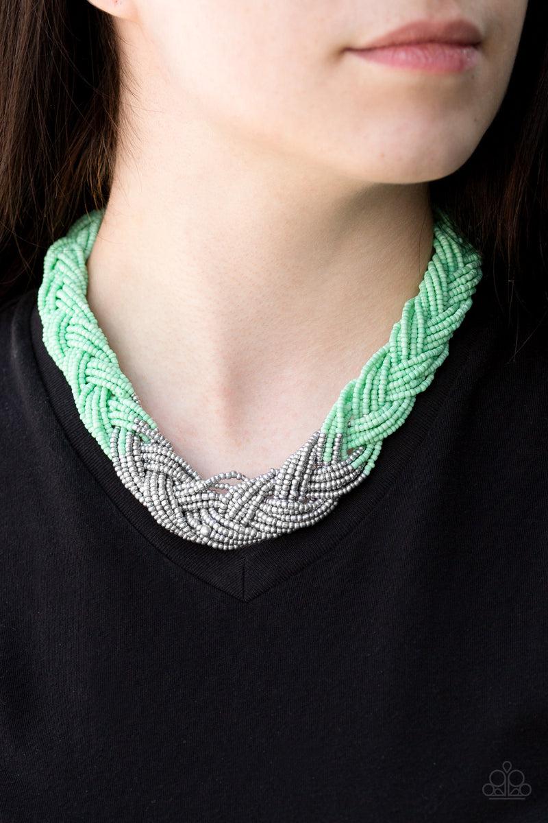 Brazilian Brilliance Green Seed Bead Necklace - Paparazzi Accessories- on model - CarasShop.com - Paparazzi Jewelry by Cara Jewels