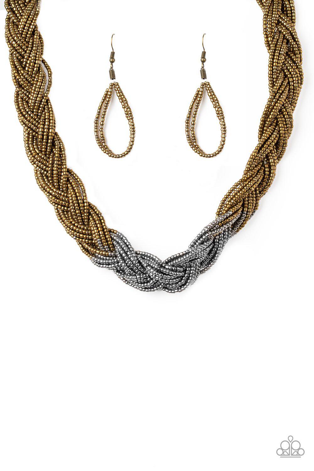 Brazilian Brilliance Multi Brass and Silver Seed Bead Necklace - Paparazzi Accessories- lightbox - CarasShop.com - Paparazzi Jewelry by Cara Jewels