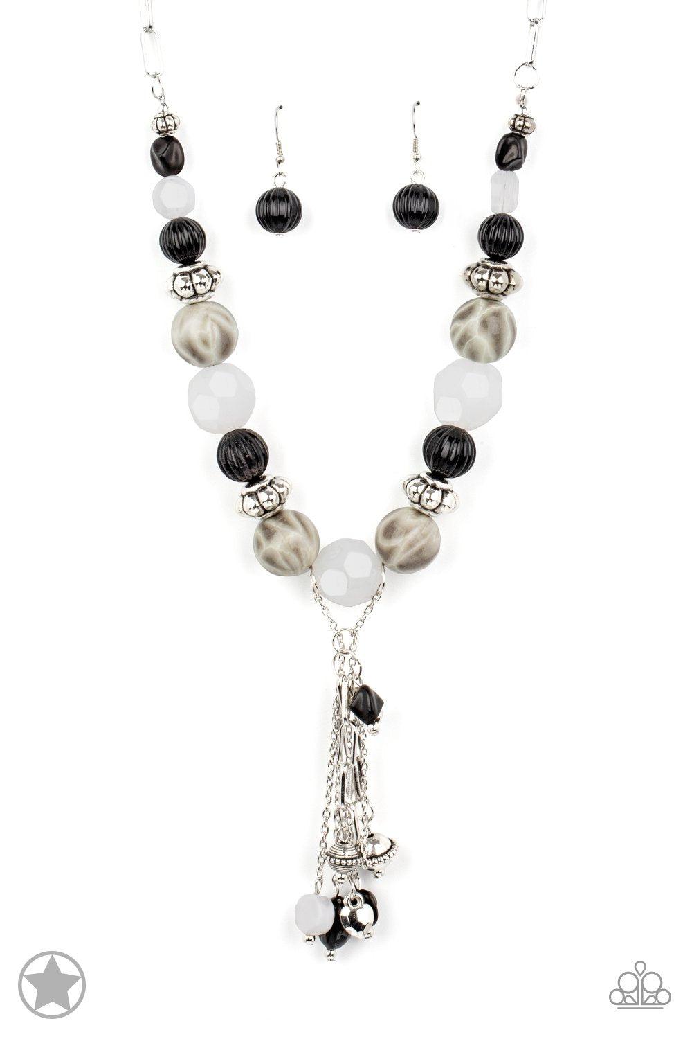 Break a Leg - Black and White Necklace and matching Earrings - Paparazzi Accessories- lightbox - CarasShop.com - Paparazzi Jewelry by Cara Jewels