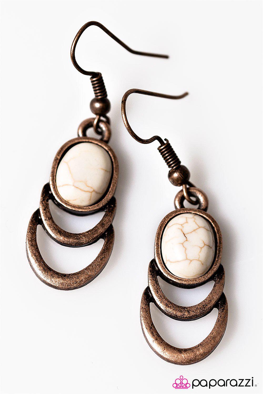 Break New Ground Copper and White Stone Earrings - Paparazzi Accessories- lightbox - CarasShop.com - Paparazzi Jewelry by Cara Jewels