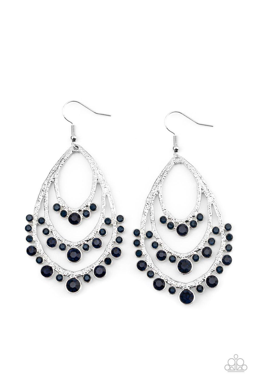 Break Out In TIERS Blue Rhinestone Teardrop Earrings - Paparazzi Accessories- lightbox - CarasShop.com - Paparazzi Jewelry by Cara Jewels