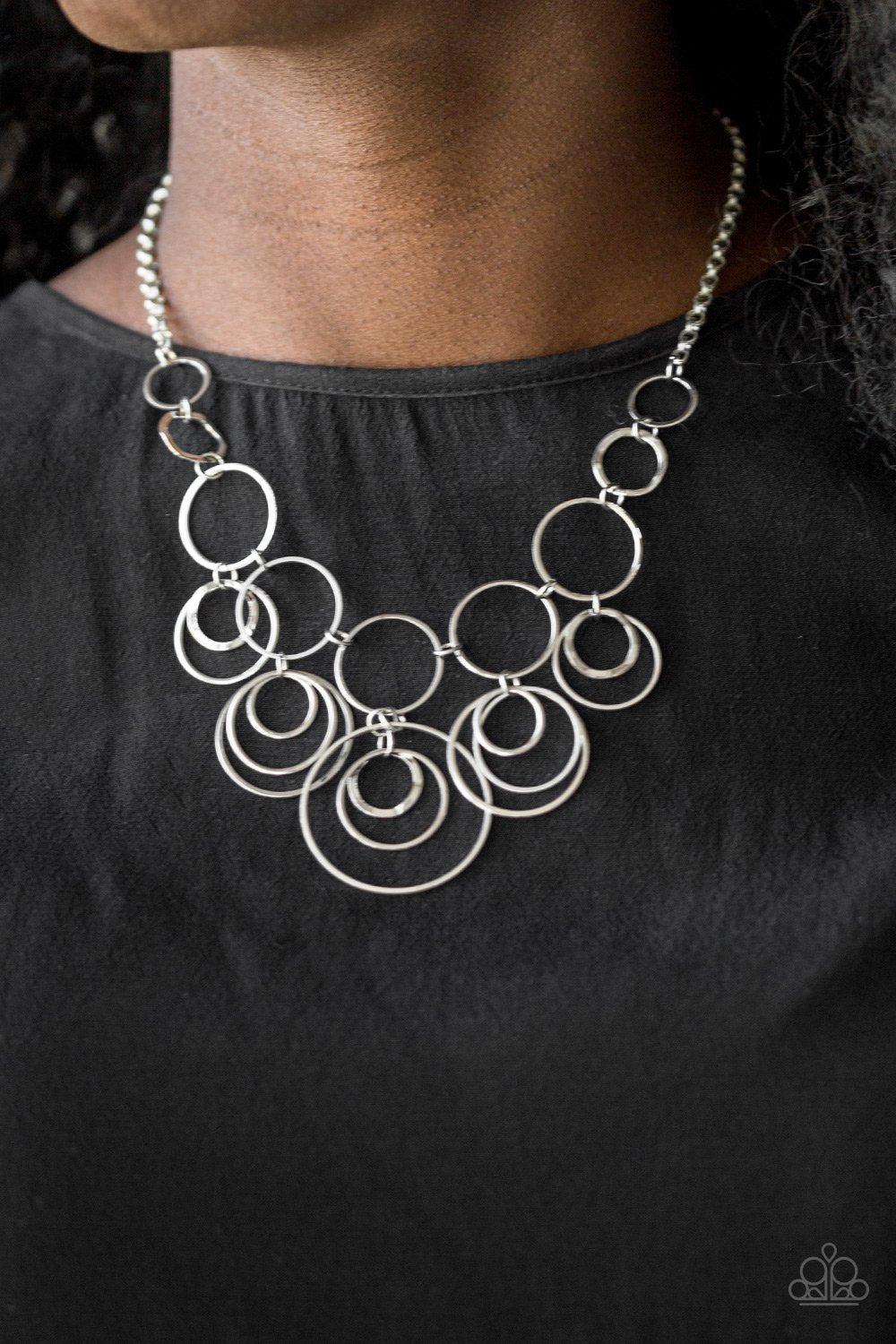 Break The Cycle Silver Necklace - Paparazzi Accessories- on model - CarasShop.com - Paparazzi Jewelry by Cara Jewels