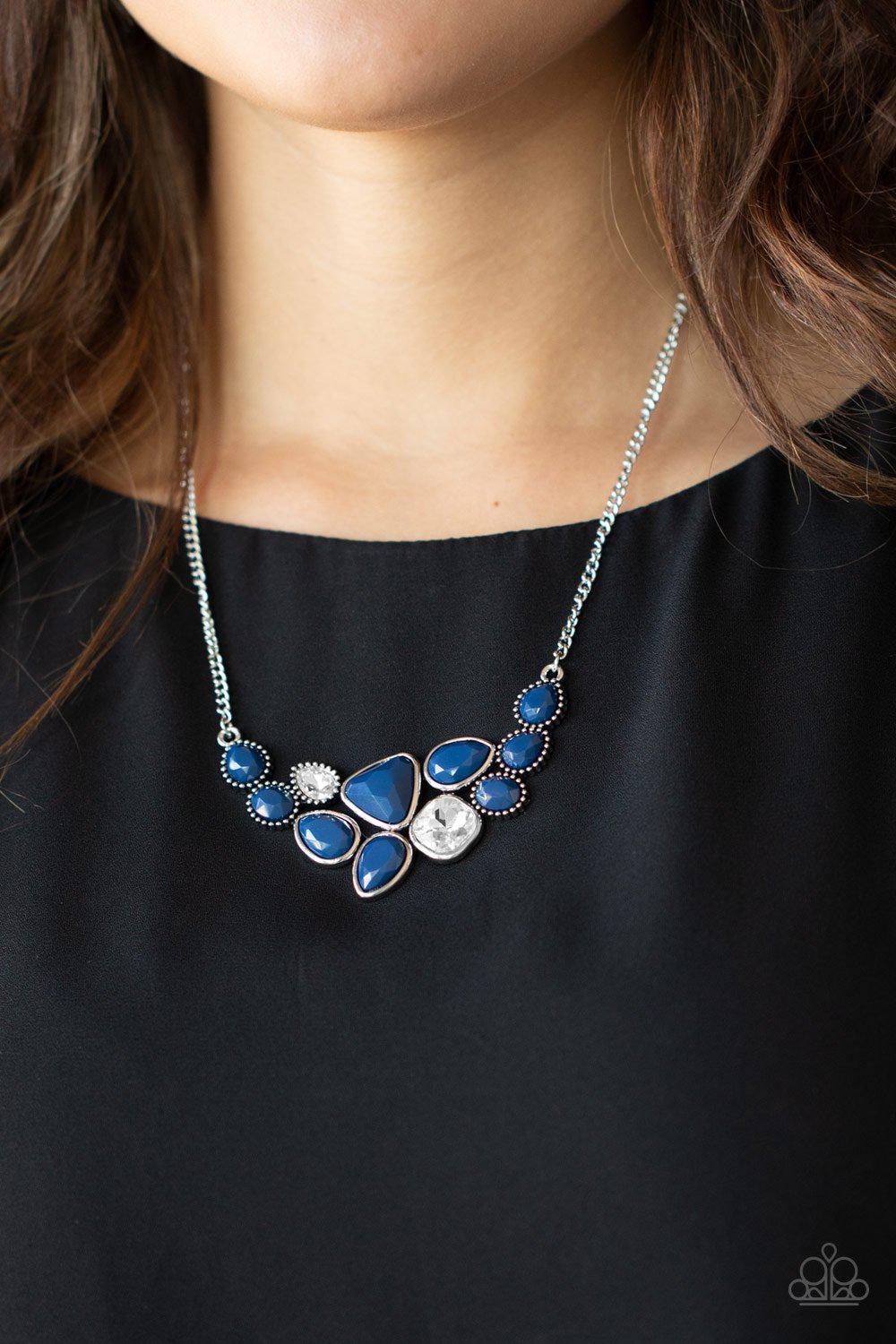 Breathtaking Brilliance Blue and White Necklace - Paparazzi Accessories- on model - CarasShop.com - Paparazzi Jewelry by Cara Jewels