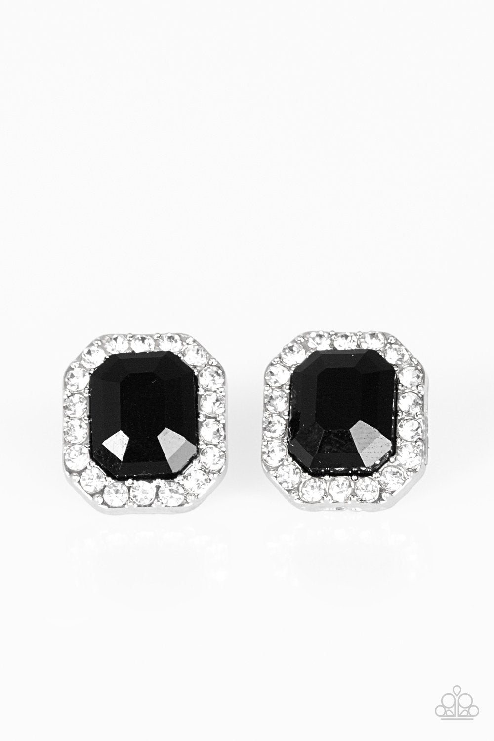 Bride Squad Black and White Rhinestone Post Earrings - Paparazzi Accessories- lightbox - CarasShop.com - Paparazzi Jewelry by Cara Jewels