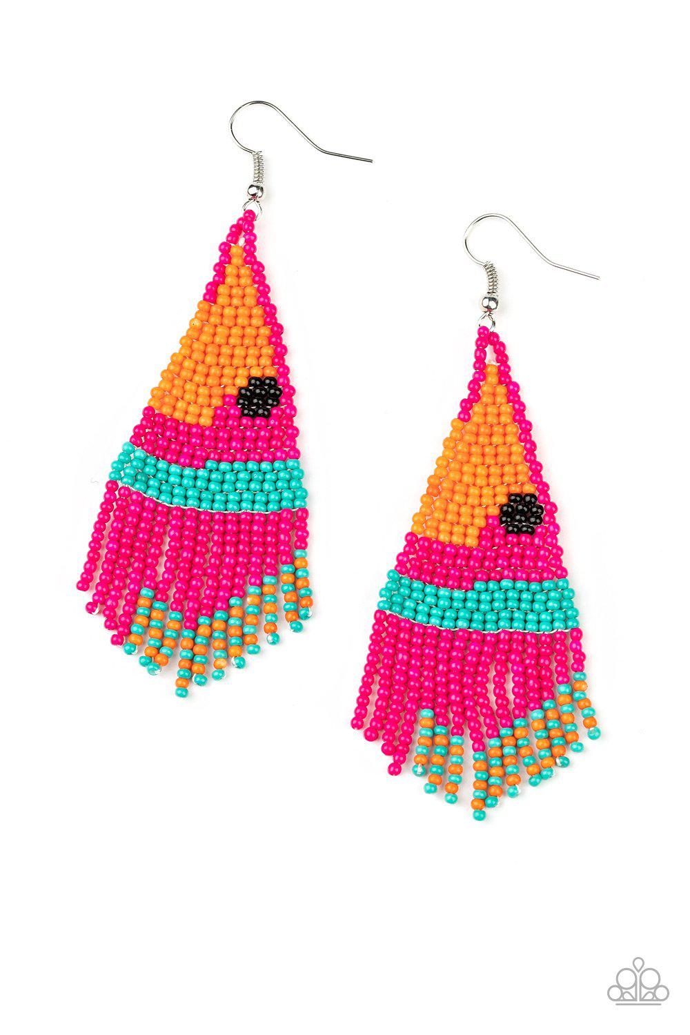Brightly Beaded Pink Seed Bead Earrings - Paparazzi Accessories- lightbox - CarasShop.com - Paparazzi Jewelry by Cara Jewels