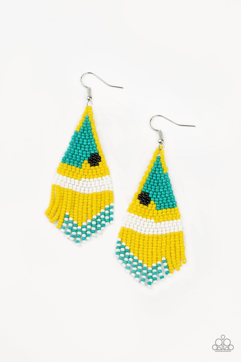 Brightly Beaded Yellow Seed Bead Earrings - Paparazzi Accessories- lightbox - CarasShop.com - Paparazzi Jewelry by Cara Jewels