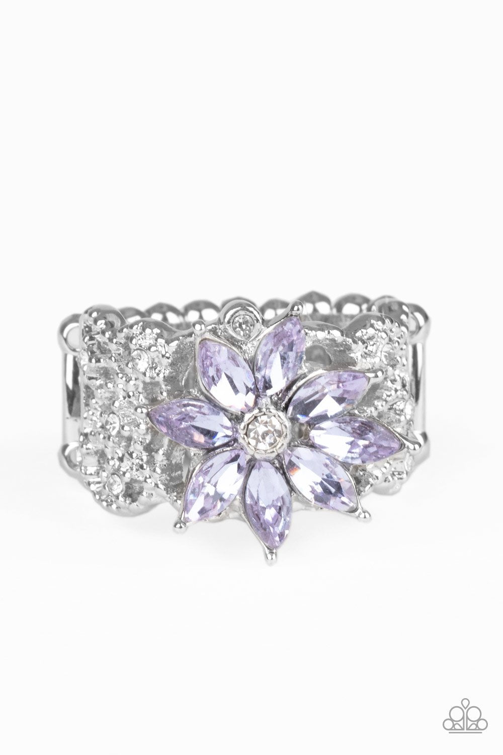 Brilliantly Blooming Purple Rhinestone Flower Ring - Paparazzi Accessories- lightbox - CarasShop.com - Paparazzi Jewelry by Cara Jewels