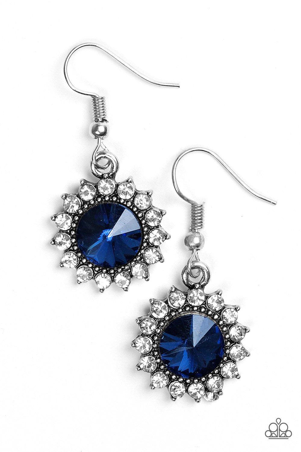 Bring In The Beam Team Sapphire Blue and White Earrings - Paparazzi Accessories- lightbox - CarasShop.com - Paparazzi Jewelry by Cara Jewels
