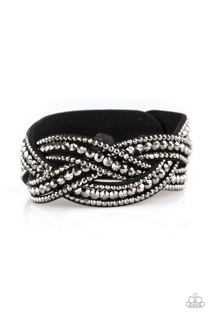 Bring On The Bling Black and Hematite Braided Wrap Snap Bracelet - Paparazzi Accessories- lightbox - CarasShop.com - Paparazzi Jewelry by Cara Jewels