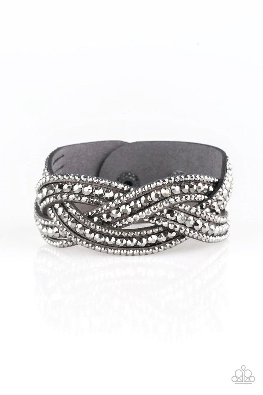 Bring On The Bling Silver Braided Wrap Snap Bracelet - Paparazzi Accessories- lightbox - CarasShop.com - Paparazzi Jewelry by Cara Jewels