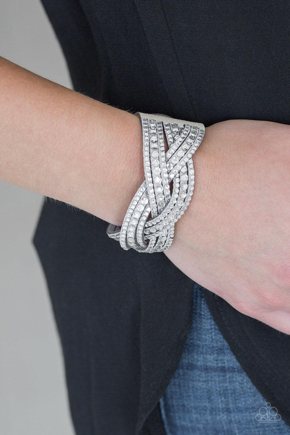 Bring on the Bling Silver Wrap Bracelet - Paparazzi Accessories- on model - CarasShop.com - Paparazzi Jewelry by Cara Jewels