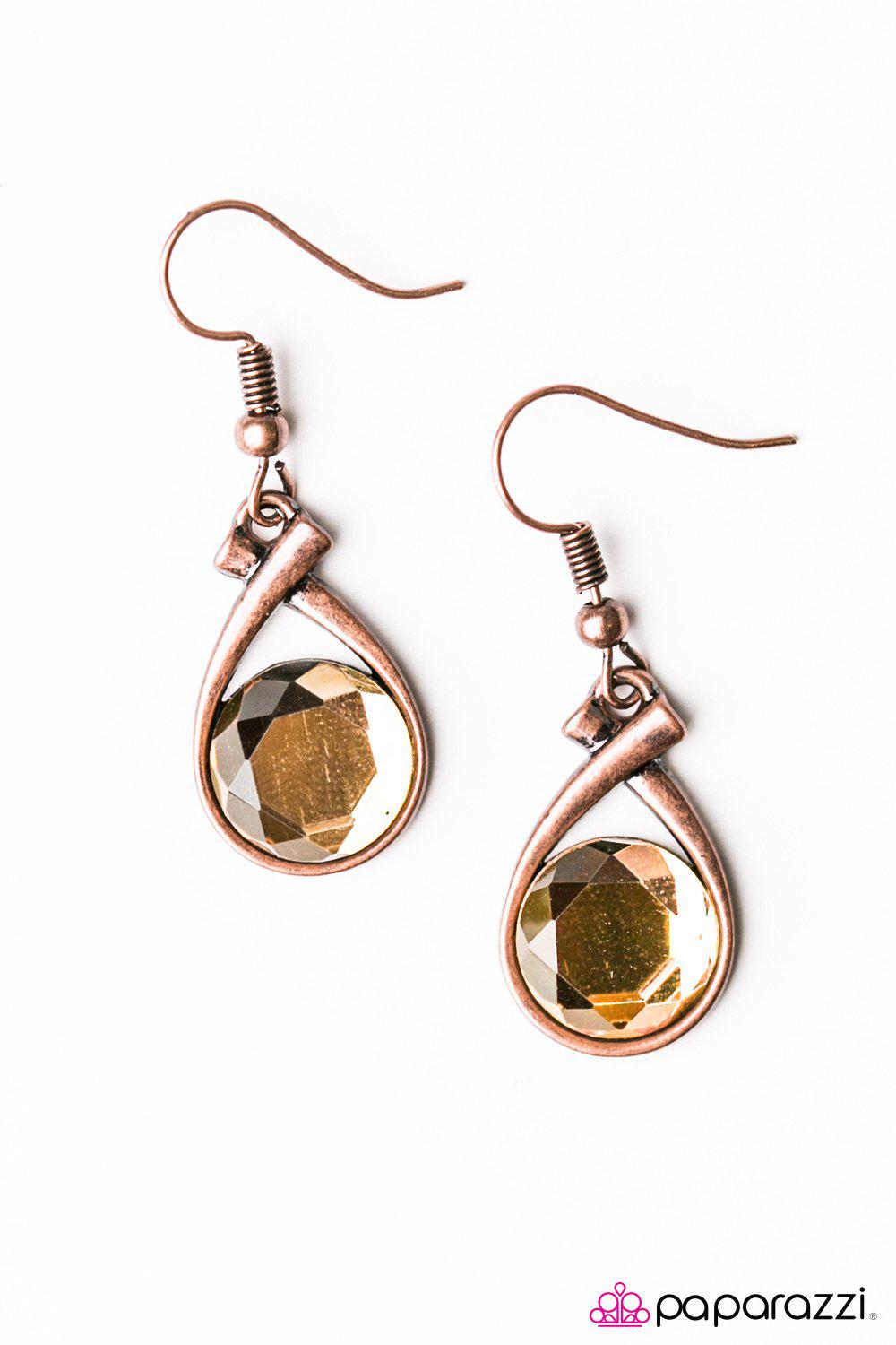 Bring On The Shimmer Copper Rhinestone Earrings - Paparazzi Accessories- lightbox - CarasShop.com - Paparazzi Jewelry by Cara Jewels