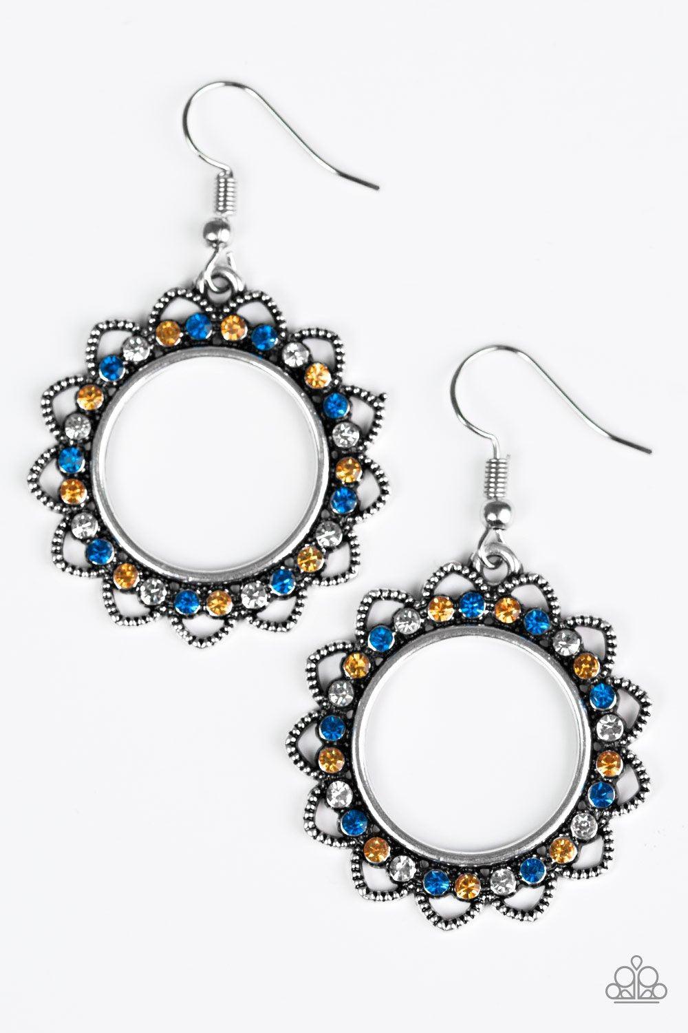Bring Your Tambourine Multi - Blue and Orange Rhinestone Earrings - Paparazzi Accessories- lightbox - CarasShop.com - Paparazzi Jewelry by Cara Jewels