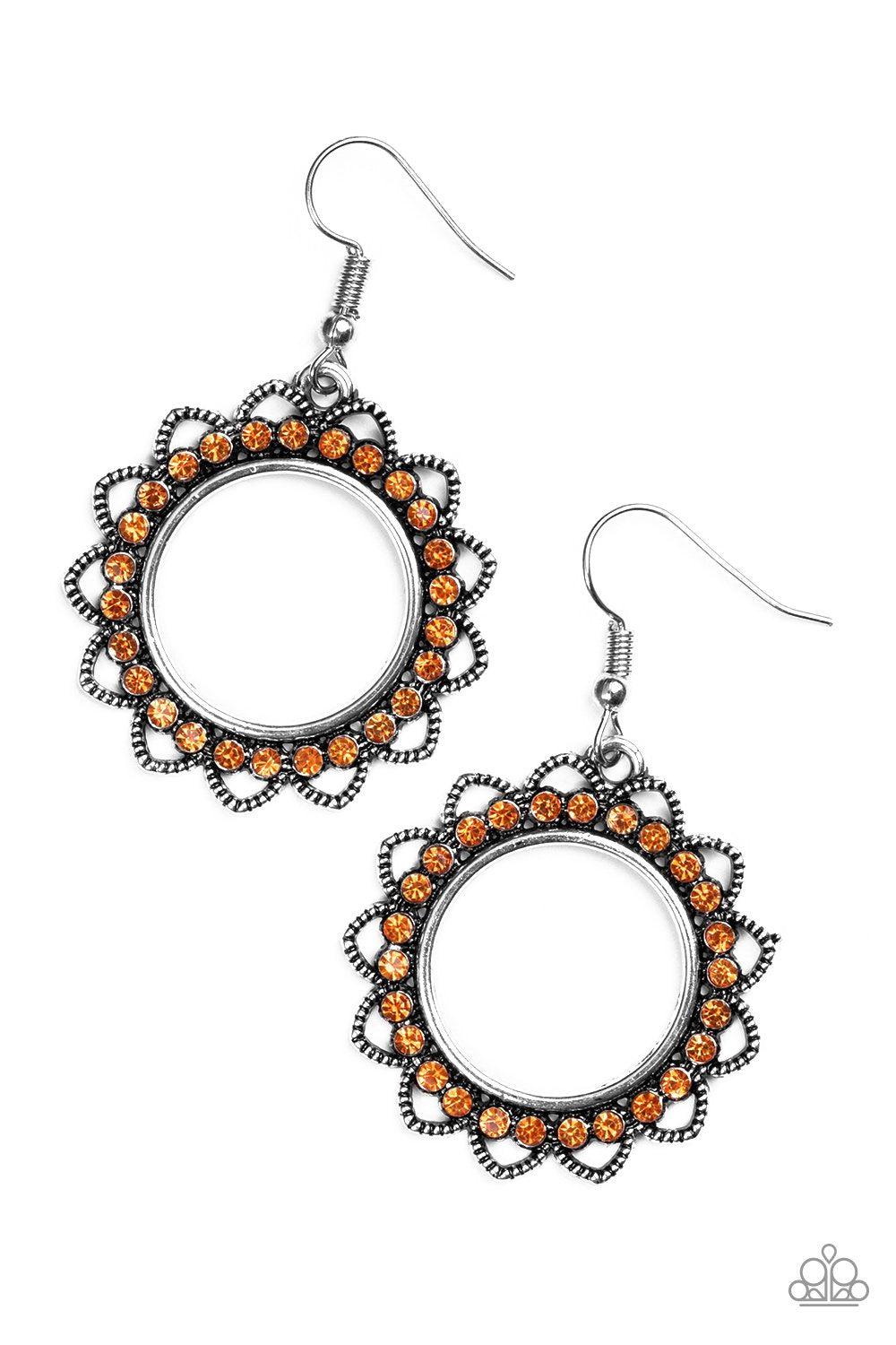 Bring Your Tambourine Orange Earrings - Paparazzi Accessories- lightbox - CarasShop.com - Paparazzi Jewelry by Cara Jewels