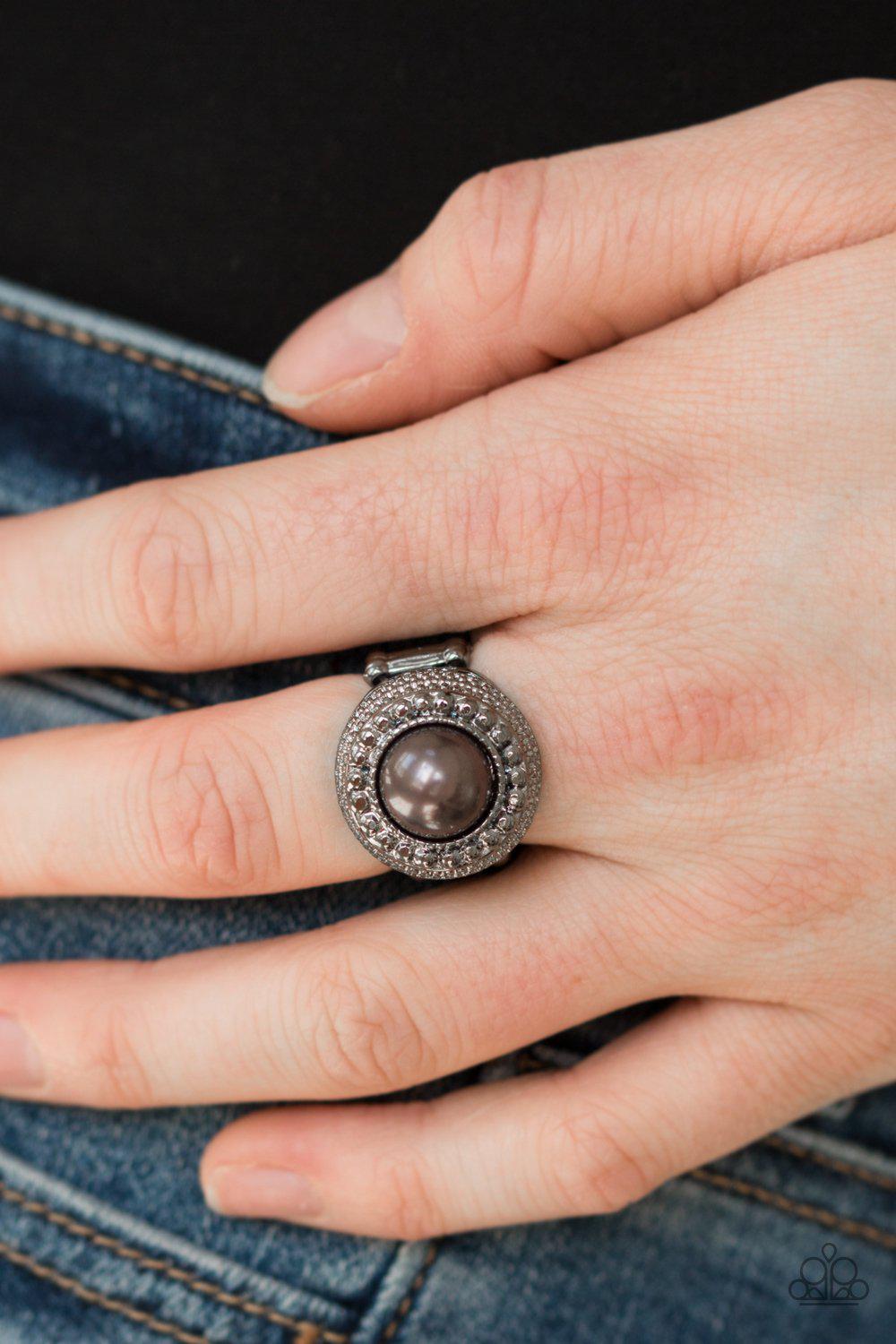 Bronx Beauty Black Pearl Ring - Paparazzi Accessories- on model - CarasShop.com - Paparazzi Jewelry by Cara Jewels
