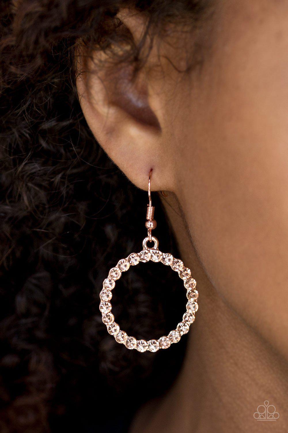 Bubblicious Copper Earrings - Paparazzi Accessories- on model - CarasShop.com - Paparazzi Jewelry by Cara Jewels