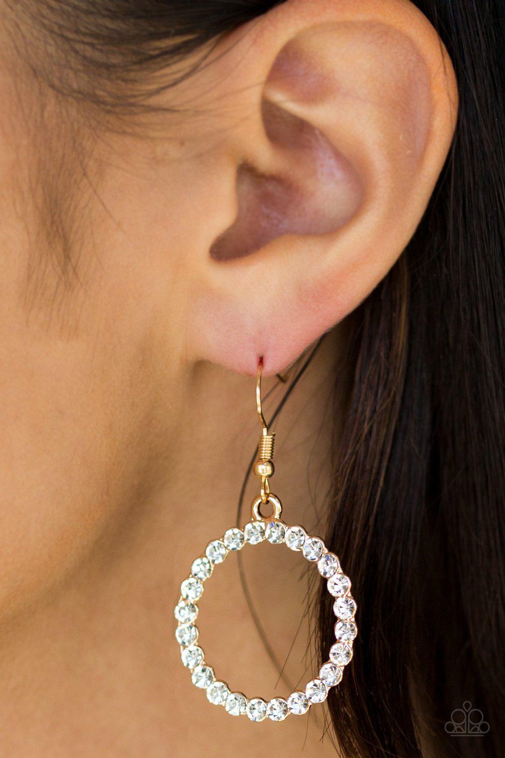 Bubblicious Gold Earrings - Paparazzi Accessories- on model - CarasShop.com - Paparazzi Jewelry by Cara Jewels