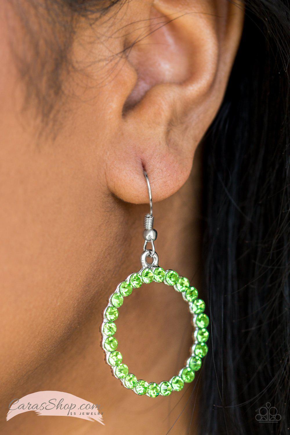 Bubblicious Green Gem Earrings - Paparazzi Accessories- on model - CarasShop.com - Paparazzi Jewelry by Cara Jewels