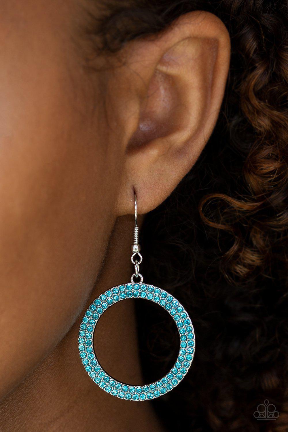 Bubbly Babe Blue Earrings - Paparazzi Accessories- on model - CarasShop.com - Paparazzi Jewelry by Cara Jewels