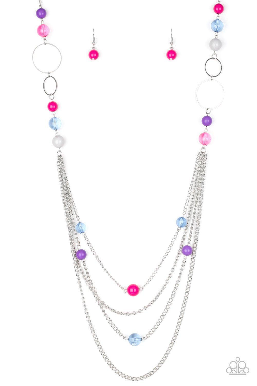 Bubbly Bright Multi Pink, Purple, Blue and Silver Necklace - Paparazzi Accessories- lightbox - CarasShop.com - Paparazzi Jewelry by Cara Jewels