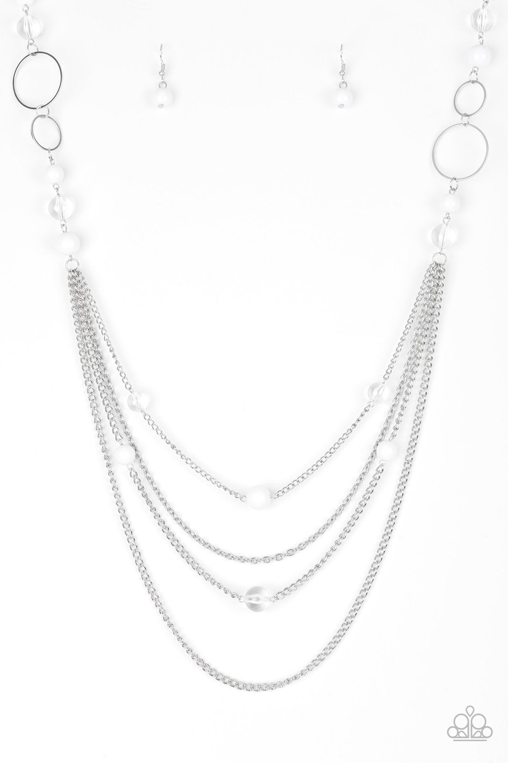 Bubbly Bright White and Silver Necklace - Paparazzi Accessories- lightbox - CarasShop.com - Paparazzi Jewelry by Cara Jewels