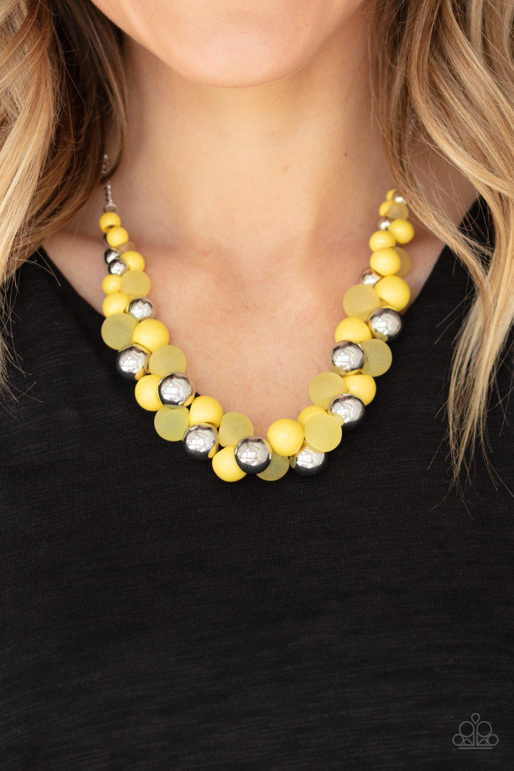 Bubbly Brilliance Yellow Necklace - Paparazzi Accessories- on model - CarasShop.com - Paparazzi Jewelry by Cara Jewels