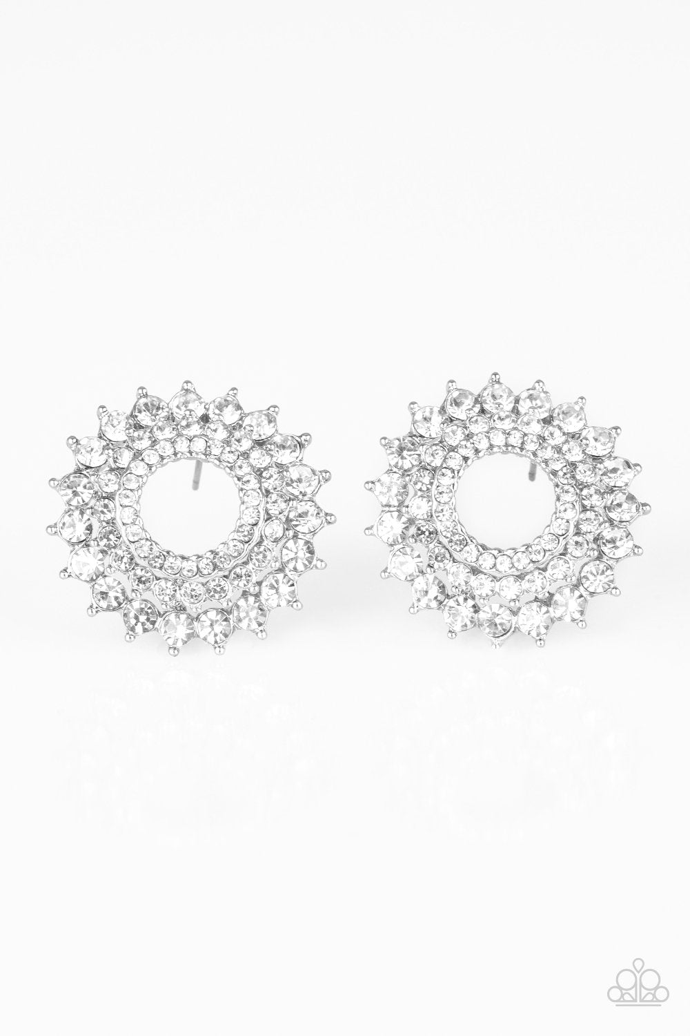 Buckingham Beauty White Rhinestone Post Earrings - Paparazzi Accessories- lightbox - CarasShop.com - Paparazzi Jewelry by Cara Jewels