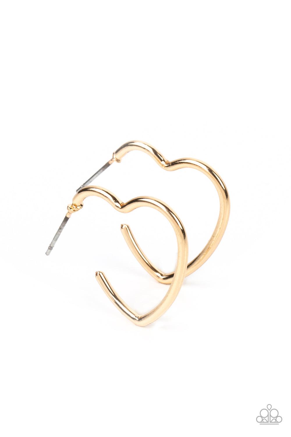Burnished Beau Gold Heart Hoop Earrings - Paparazzi Accessories- lightbox - CarasShop.com - Paparazzi Jewelry by Cara Jewels