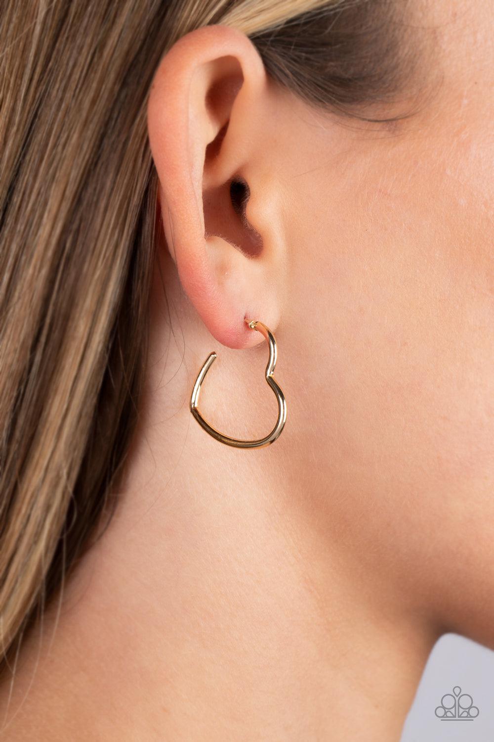 Burnished Beau Gold Heart Hoop Earrings - Paparazzi Accessories- lightbox - CarasShop.com - Paparazzi Jewelry by Cara Jewels