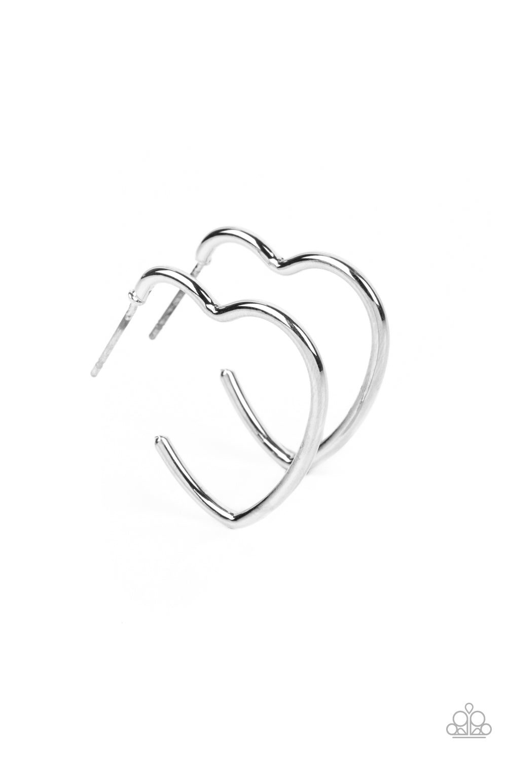 Burnished Beau Silver Heart Hoop Earrings - Paparazzi Accessories- lightbox - CarasShop.com - Paparazzi Jewelry by Cara Jewels