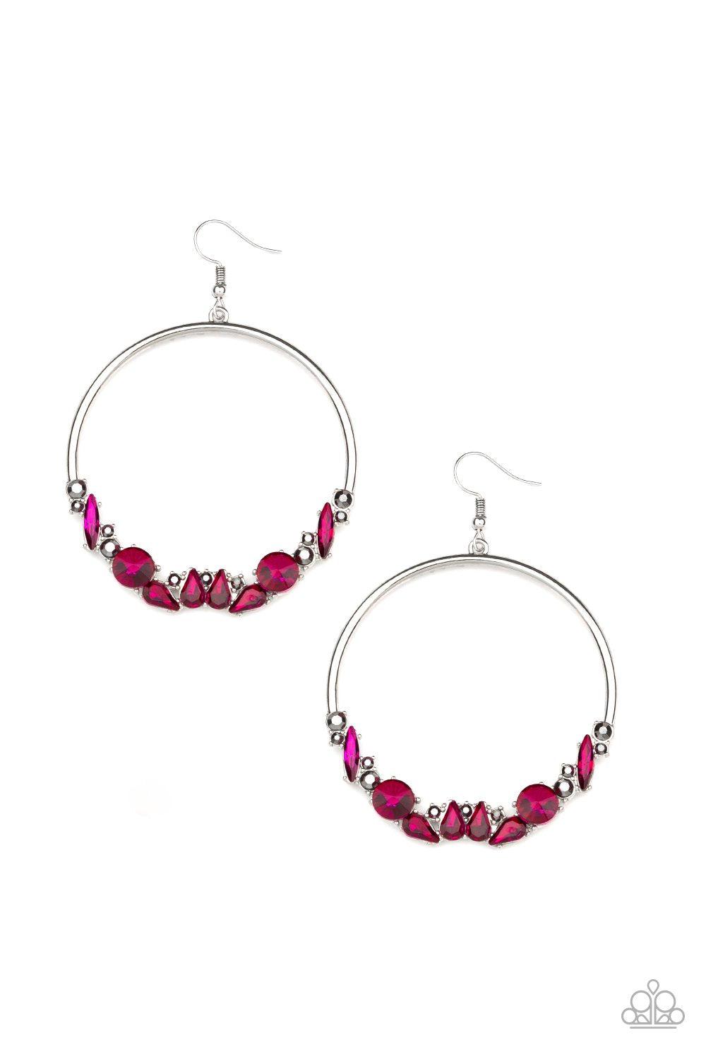 Business Casual Pink and Hematite Rhinestone Earrings - Paparazzi Accessories- lightbox - CarasShop.com - Paparazzi Jewelry by Cara Jewels