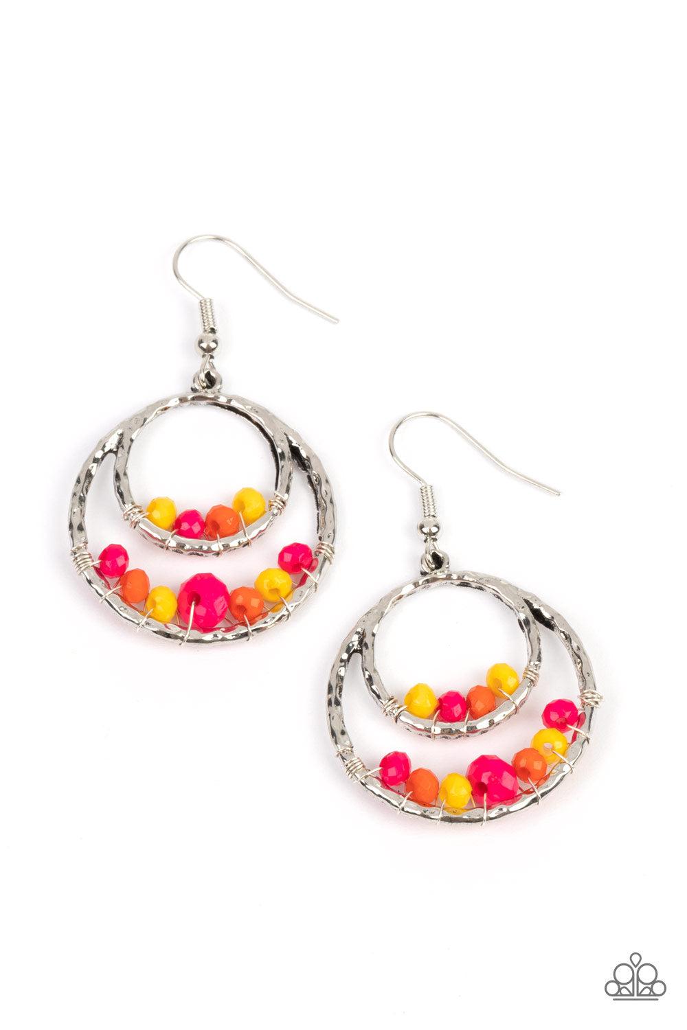 Bustling Beads Multi Pink & Yellow Earrings - Paparazzi Accessories- lightbox - CarasShop.com - Paparazzi Jewelry by Cara Jewels