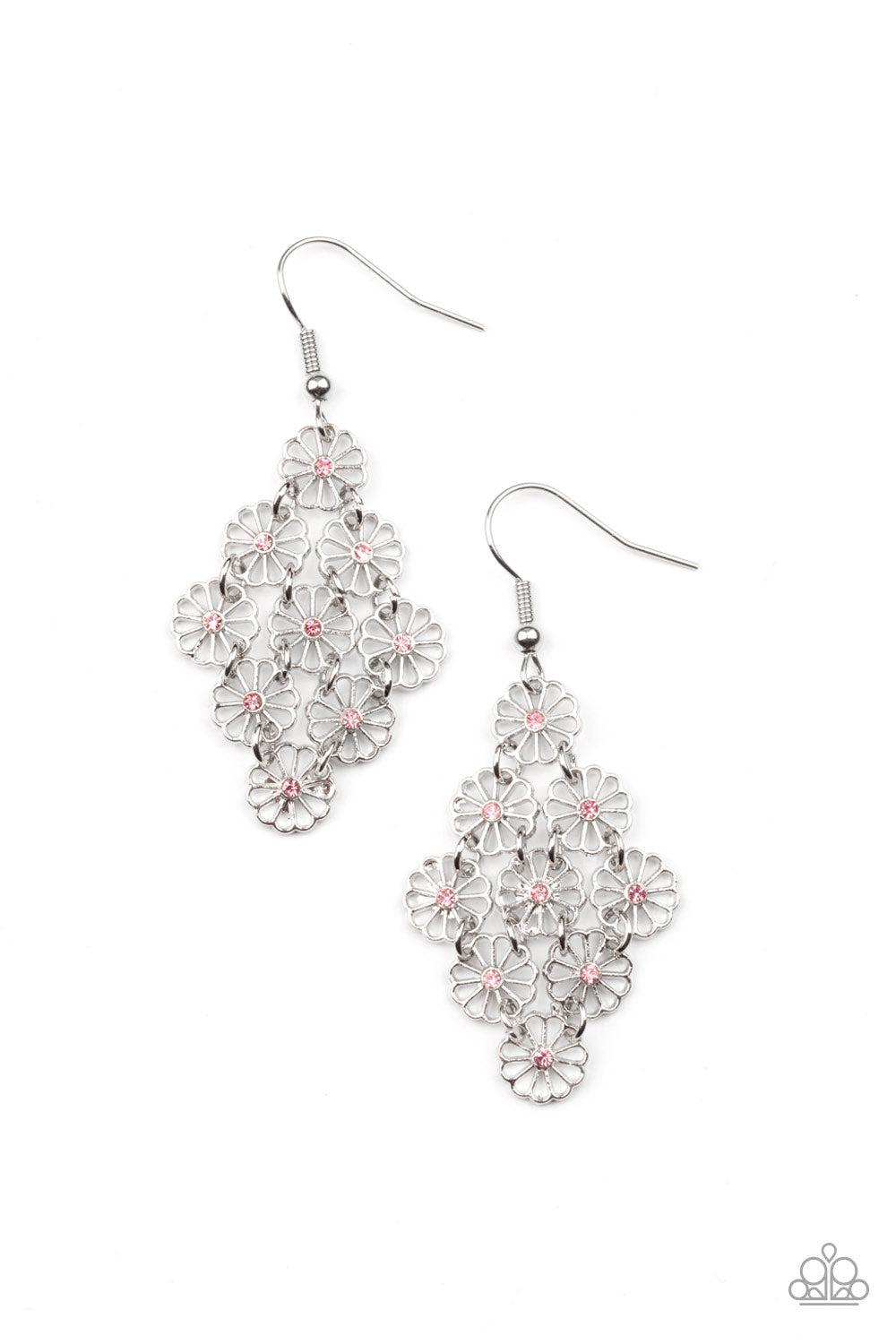 Bustling Blooms Pink Flower Earrings - Paparazzi Accessories- lightbox - CarasShop.com - Paparazzi Jewelry by Cara Jewels