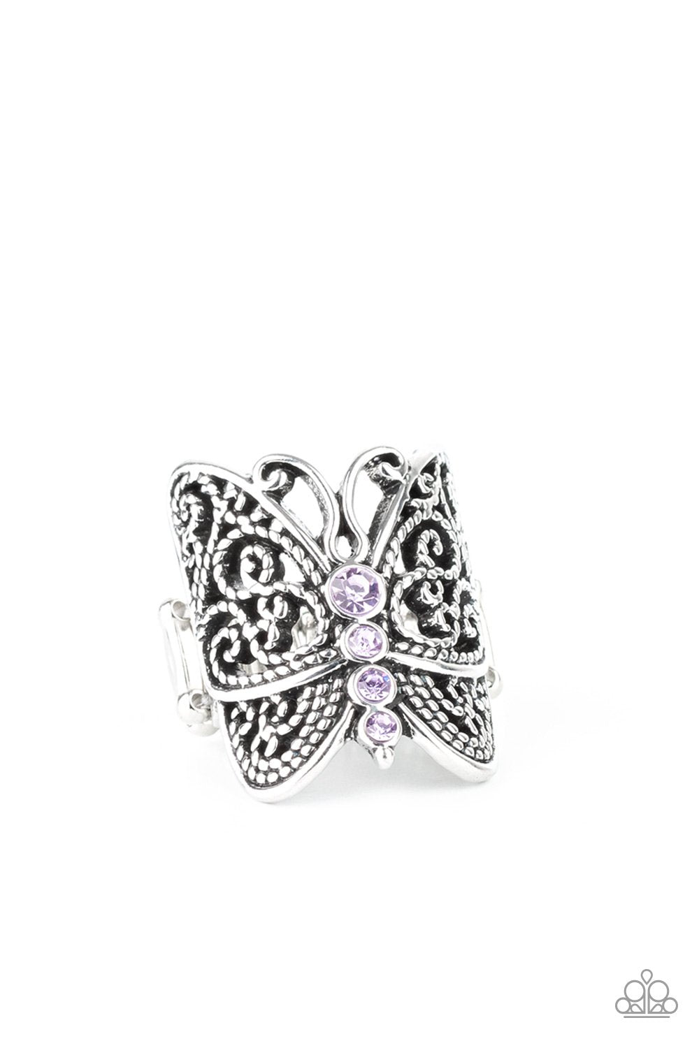 Butterfly Bling Purple Rhinestone Ring - Paparazzi Accessories- lightbox - CarasShop.com - Paparazzi Jewelry by Cara Jewels