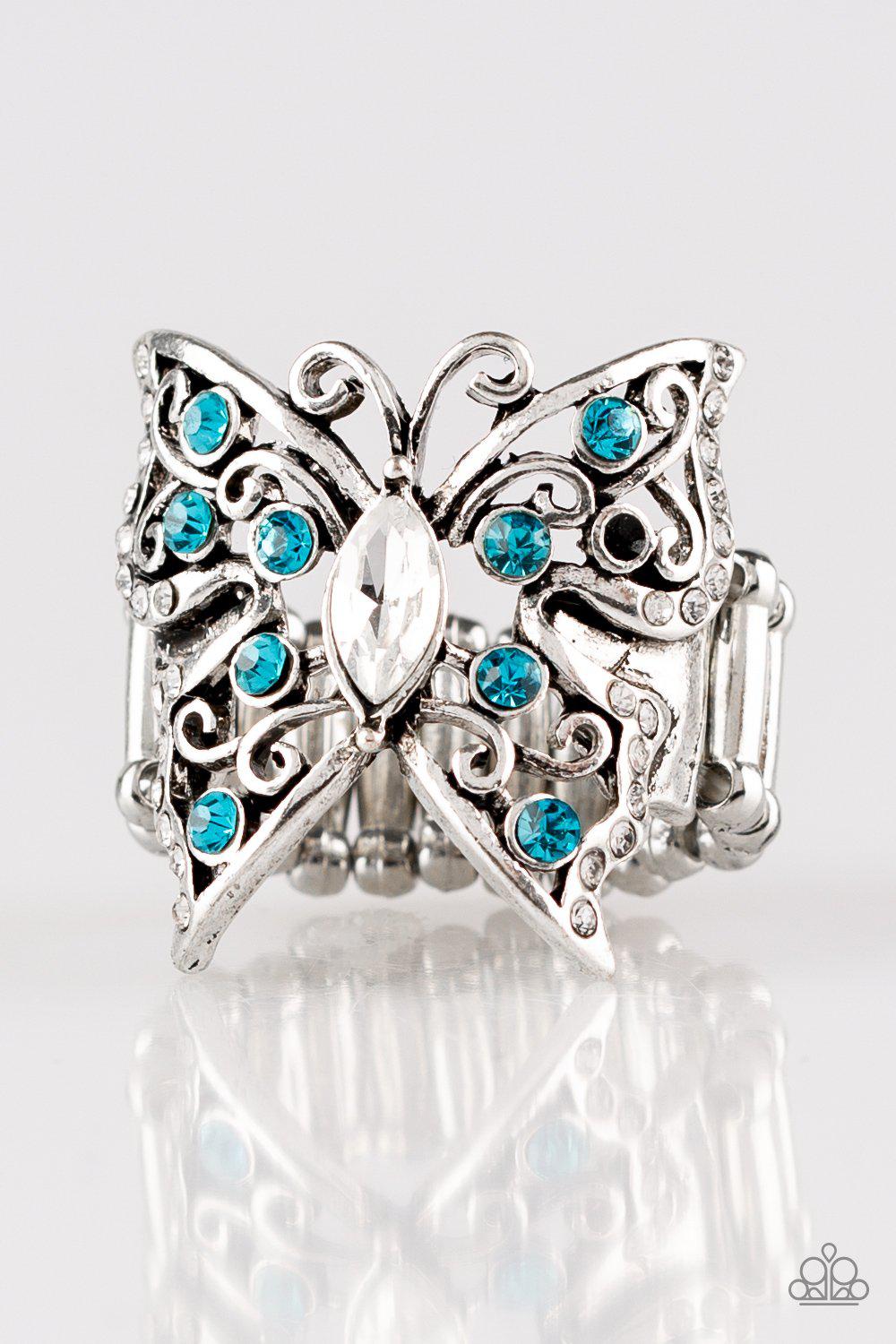 Butterfly Bliss Blue Gem Ring - Paparazzi Accessories- lightbox - CarasShop.com - Paparazzi Jewelry by Cara Jewels